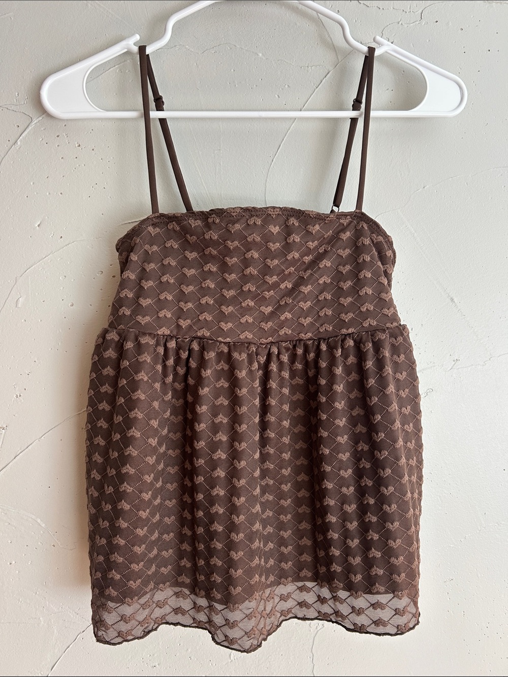 Faded Rose Brown Hearts Layered Spaghetti Strap Tank Top